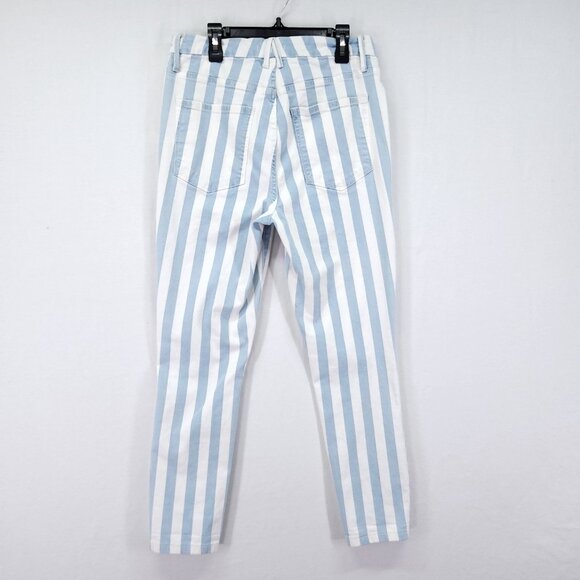 Good American Good Legs Crop Jeans Size 12 /31 Skinny White Blue Striped - Picture 2 of 15